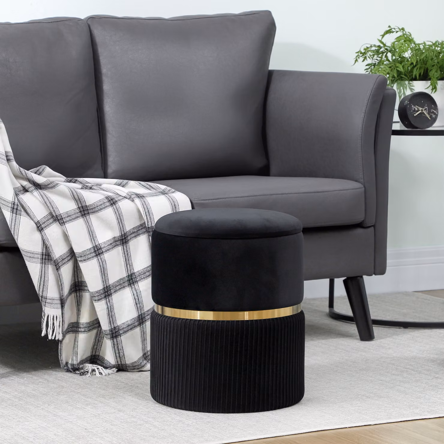 HOMCOM Velvet Storage Ottoman in Black – 7