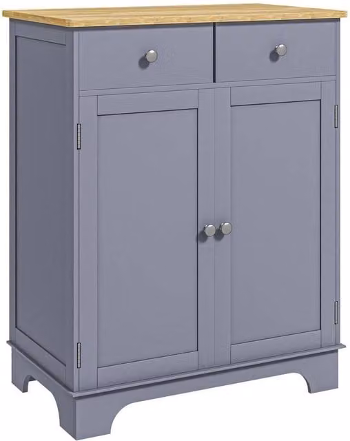 PAWNORA Modern Grey Kitchen Side Cabinet with Rubberwood Top and Hinged Doors – 1