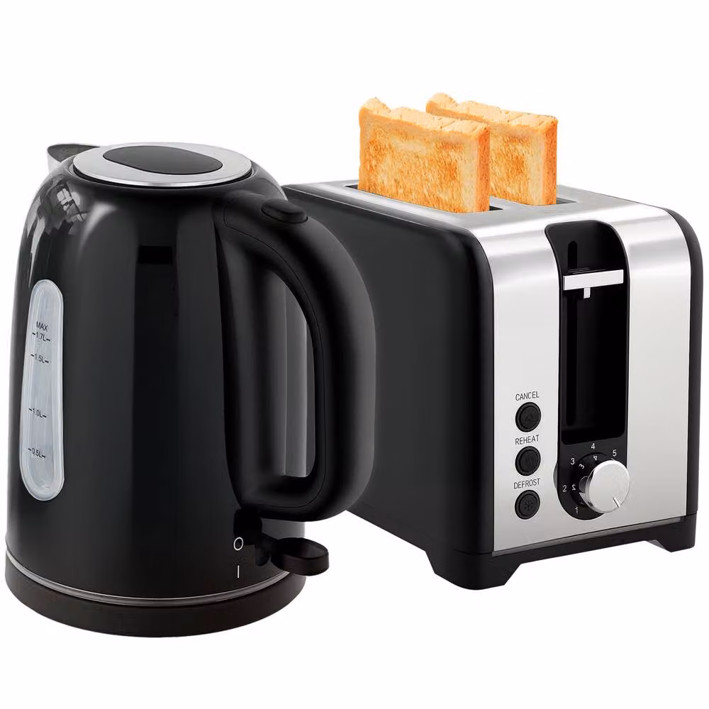 STILVORA Toaster and Kettle Set in Black with Blue Light Strip – 4