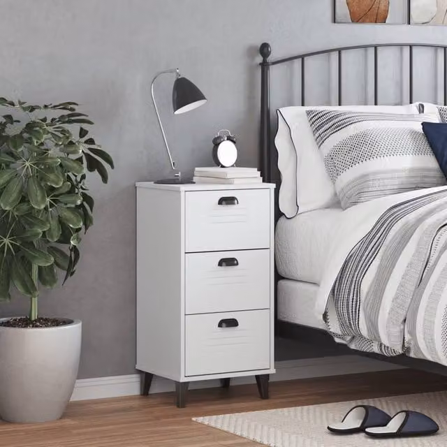 Berkfield Home VIKEN Bedside Cabinet in White Engineered Wood, W/D/H: 40 x 35 x 80 cm