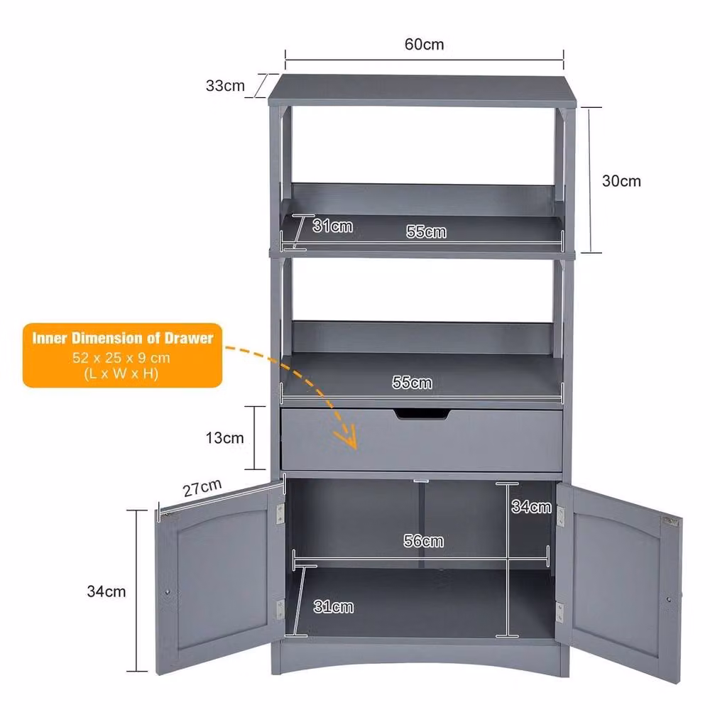 FORGEVIO Grey Wooden Tall Bathroom Floor Cabinet with Internal Drawers and Shelves – 2