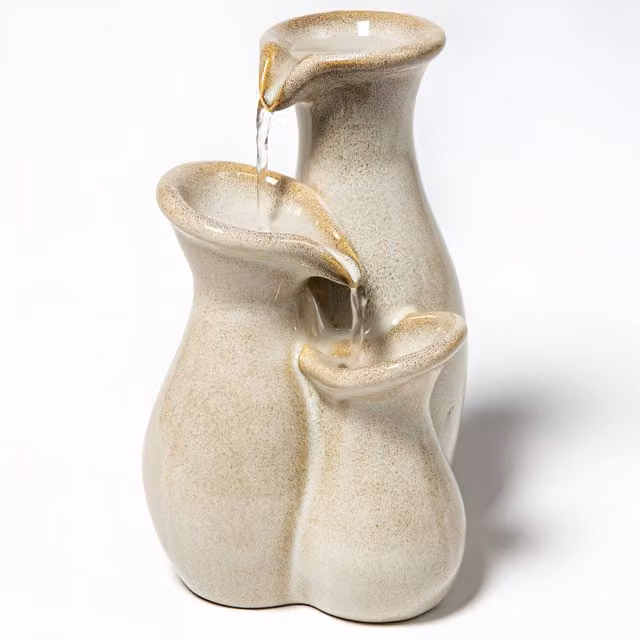 Primrose Baeza Ceramic Cascading Jars Tabletop Water Feature in Yellow and Beige