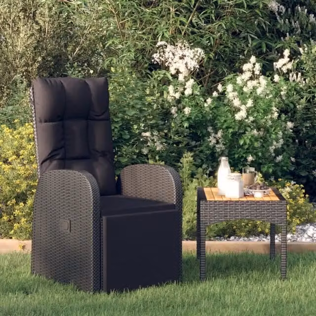 Berkfield Home Reclining Garden Chair with Cushions in Black Poly Rattan
