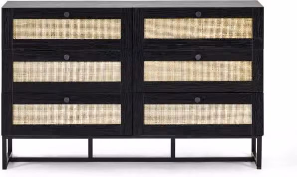 Julian Bowen Padstow Black and Rattan 6 Drawer Chest W/D/H: 120 x 40 x 80 cm – 11