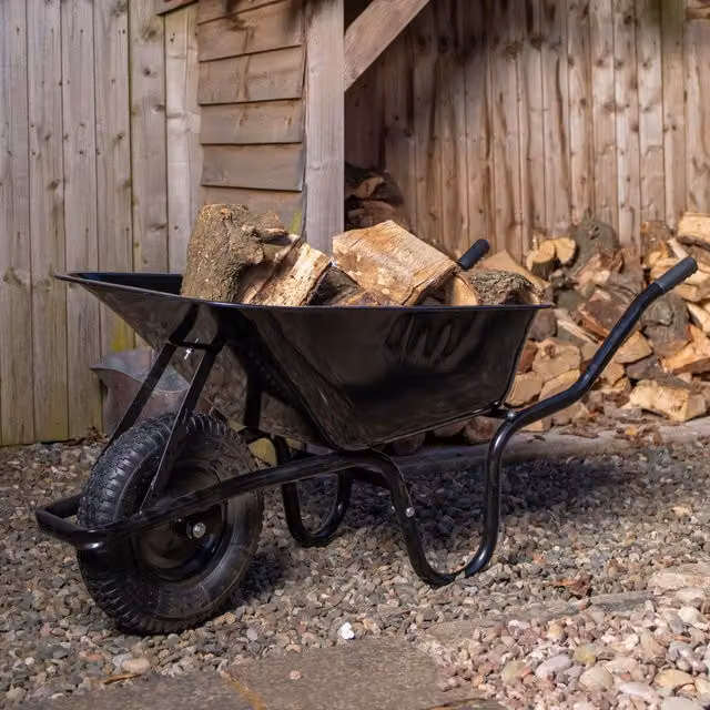 Samuel Alexander Heavy Duty Outdoor Galvanised Metal Garden Wheelbarrow, 90 Litre Capacity, 150kg Load, Black – 1