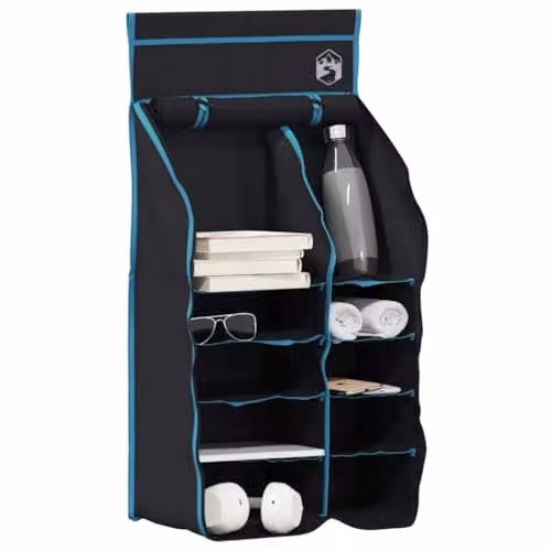vidaXL Hanging Tent Organizer with 10 Pockets, Black, W: 40.5 cm, D: 25 cm, H: 80 cm – 1