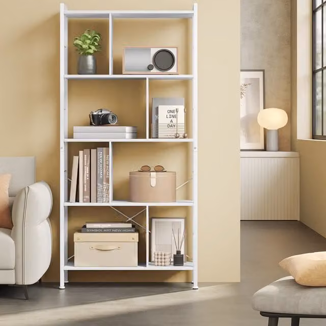 VASAGLE 5-Tier Industrial Bookshelf in White and Brown, W: 74 cm, H: 154.5 cm, D: 30 cm
