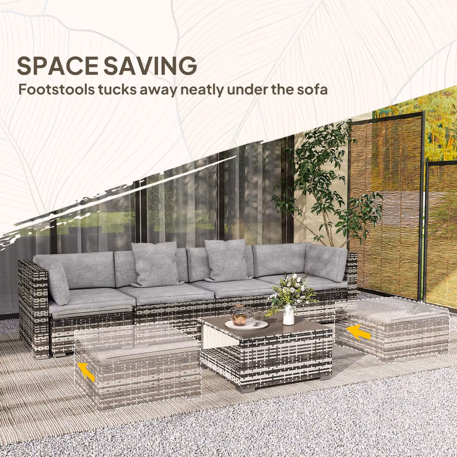 Outsunny 7-Piece Rattan Patio Furniture Set with Upholstered Cushions and Coffee Table in Grey – 4