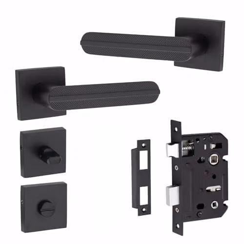 Golden Grace Matt Black Square Rose Bathroom Door Handle Set – 1