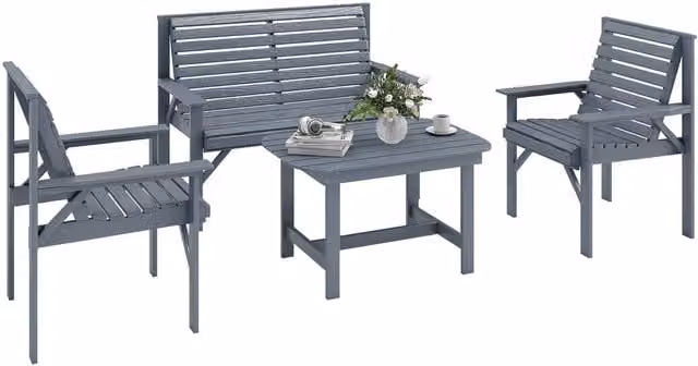 Outsunny 4 Seater Garden Furniture Sofa Set with Grey Fabric Cushions – 1