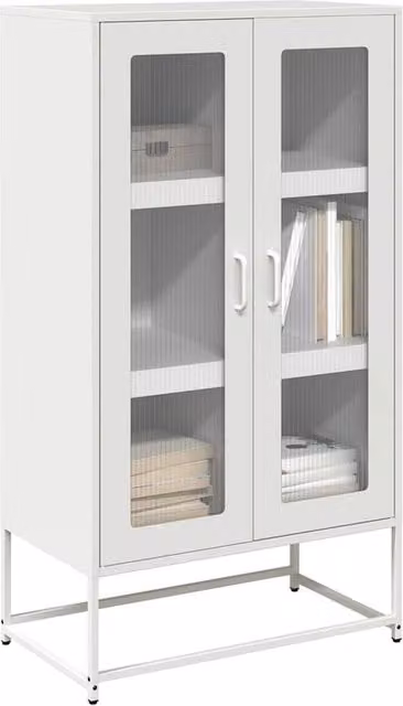 Berkfield Home Modern White Steel Highboard with Glass Doors, W/D/H: 68 x 39 x 123 cm