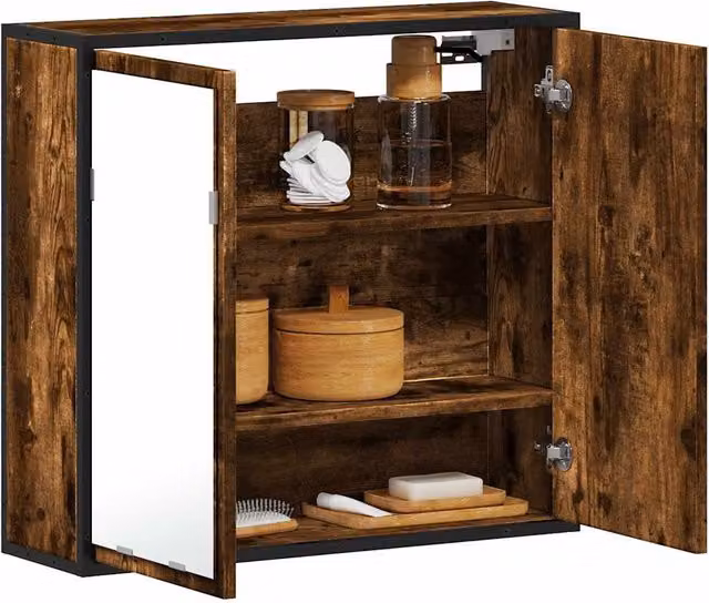 Berkfield Home Smoked Oak Bathroom Mirror Cabinet, Brown, W/D/H: 65 x 20 x 60 cm – 1