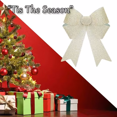 VFM e-Store Tinsel Bow Christmas Decoration in Gold and Beige, W/D/H: 22 x 32 x 7 cm – 5