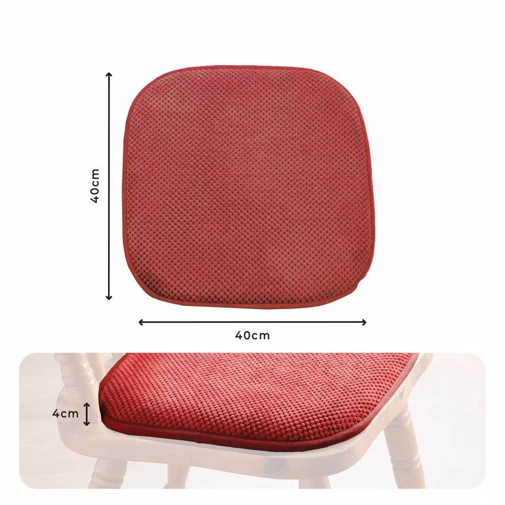 Coopers of Stortford Pack of 2 Memory Foam Chenille Dining Chair Seat Pads with Non-Slip Backing, Red, W/D/H: 40 x 40 x 4 cm – 3