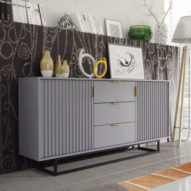 Creative Furniture Wave Sideboard in Dark Grey and Gold, Modern Style, Width: 140 cm