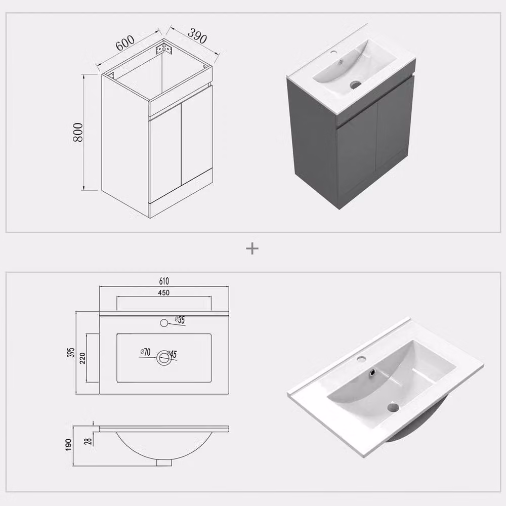PAWNORA Matt Grey Freestanding Modern Bathroom Vanity Unit – 2