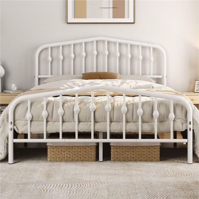 Yaheetech Antique Metal Bed Frame with Arched Headboard in White, 180 x 200 cm