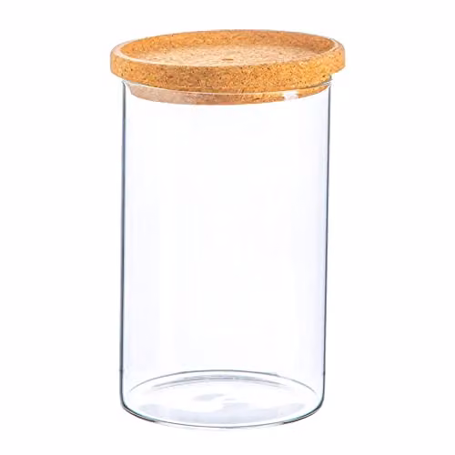 Argon Tableware Scandi Glass Storage Jar with Cork Lid, 1 Litre, Transparent