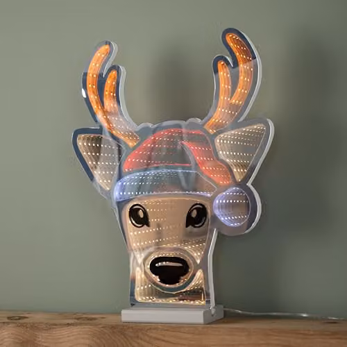 Samuel Alexander Light up Christmas Deer Head in Santa Hat Infinity Decoration with LEDs, Multicolour, Height: 40 cm – 2