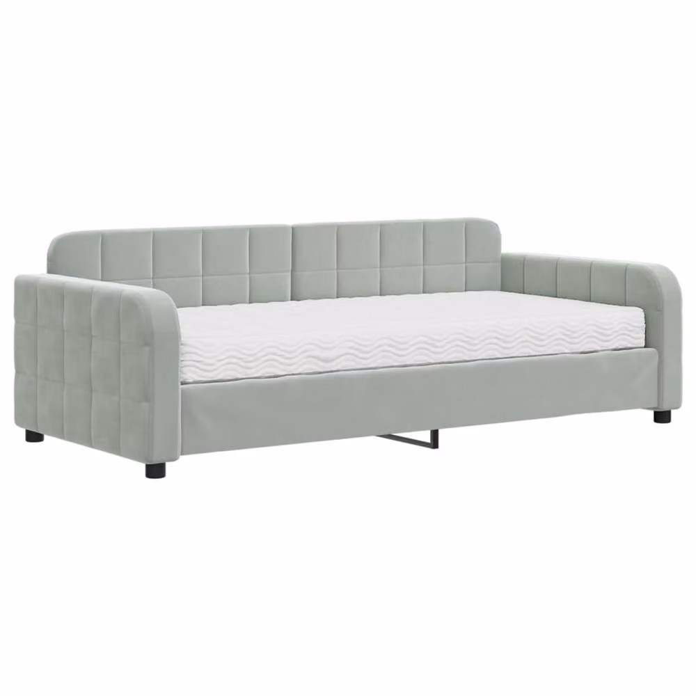 Berkfield Home Velvet Daybed with Mattress in Light Grey, W/D/H: 90 x 190 cm – 2