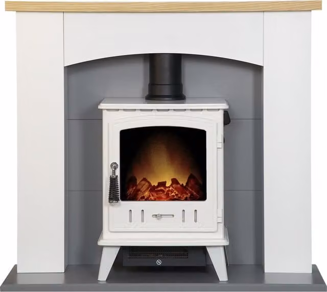 Adam Fires & Fireplaces Adam Huxley Electric Stove in White Enamel with Pure White & Grey Finish, 39 Inch – 1
