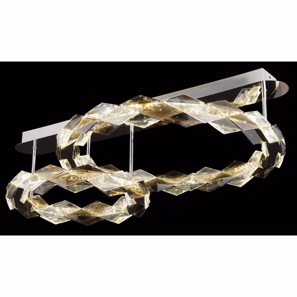 Netlighting Karilion Integrated LED Semi Flush Ceiling Light in Chrome and Grey with Crystal Details, 4000K Cool White – 2