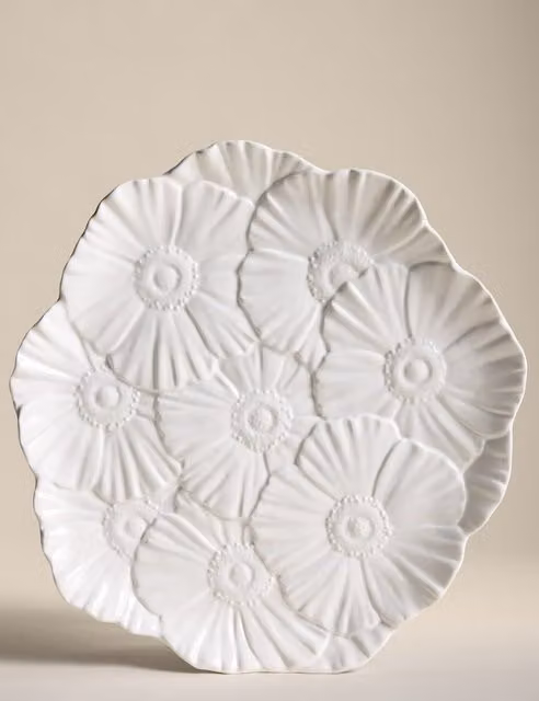 M&S White Floral Stoneware Platter