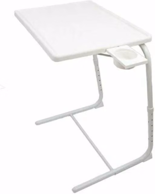 Nordara White Folding Laptop Desk with Height Adjustable and Tilting Rectangular Top and Cup Holder