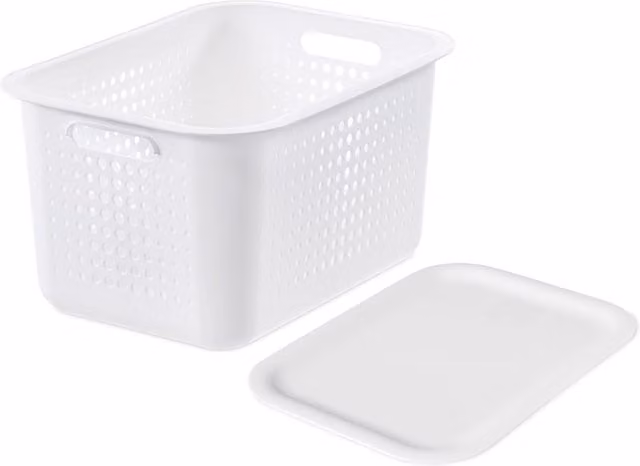 SmartStore Stackable Recycled Storage Box with Lid, White and Anthracite, 13 l