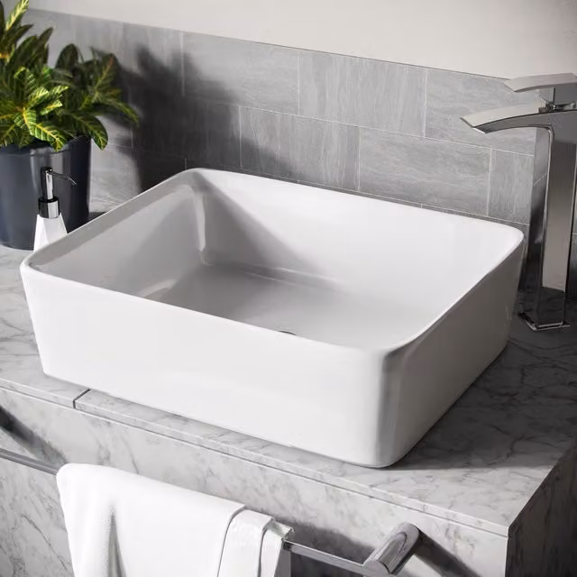 Nes Home Leven Rectangular Rounded Countertop Bathroom Basin, White, W: 48.5 cm, D: 38.0 cm