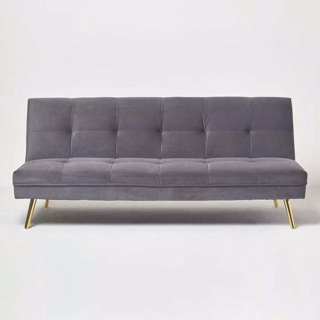 Homescapes Laurie Velvet Large 3 Seater Sofa Bed in Dark Grey