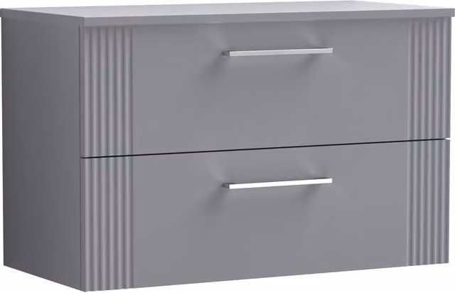 Balterley 2 Drawer Wall Hung Vanity Unit with Colour Match Laminate Worktop, Grey, 800mm – 1