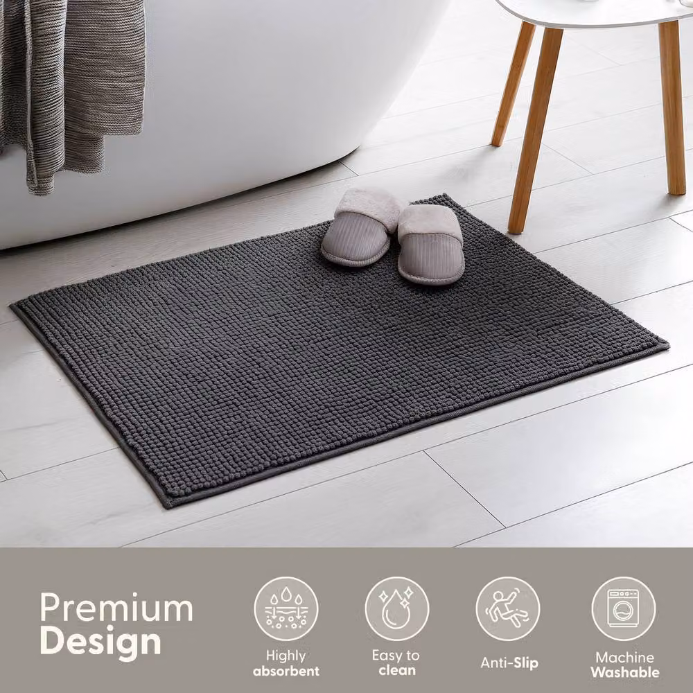 Keplin Non-Slip Microfibre Chenille Bath Mat, Grey, W: 40 cm, D: 60 cm – 3