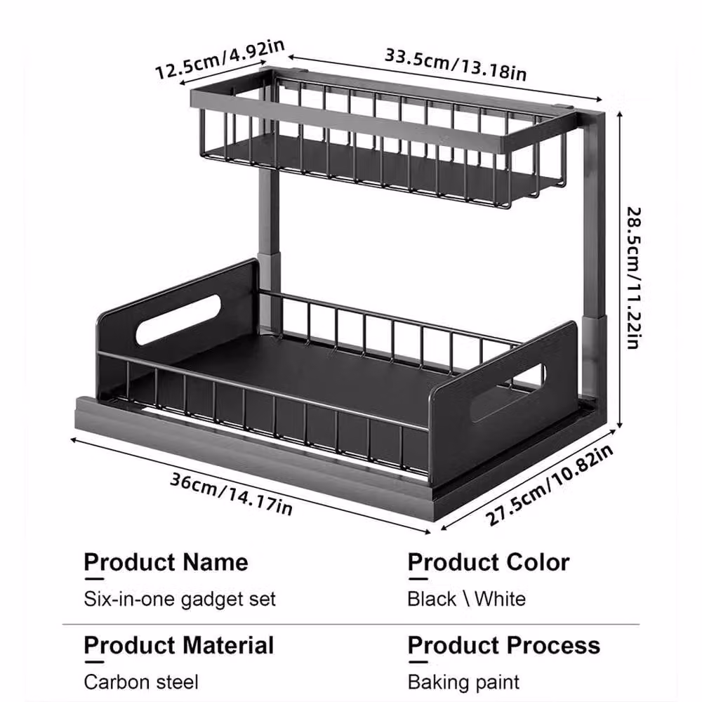 KORVIXA 2 Tier Pull Out Metal Kitchen Cupboard Basket Organiser in Black, Width: 80 cm – 2