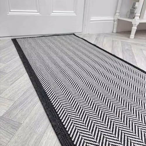 runrug Reversible Indoor/Outdoor Hallway Runner Rug, Black, W: 70 cm, L: 150 cm – 1