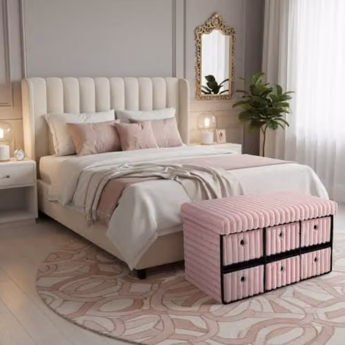 Gaveno Cavailia Pink Upholstered Storage Bench Box, W/D/H: 76 x 35 x 35 cm – 5