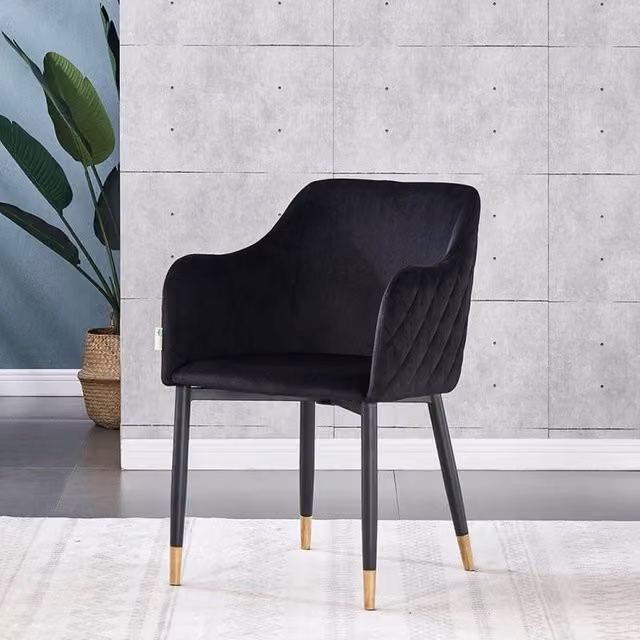 Life Interiors Verona Single Velvet Dining Chair in Black with Gold End Caps
