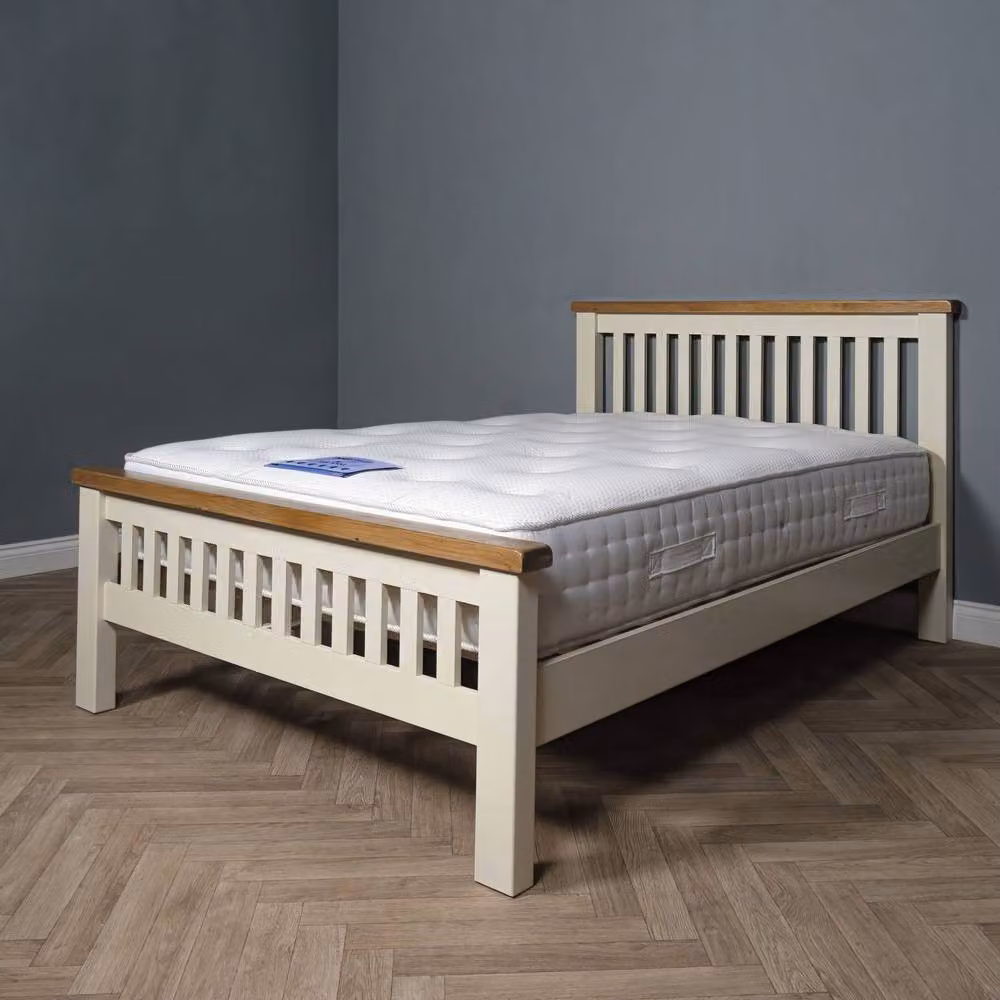 Elm Home And Garden White and Beige Painted Solid Oak Kingsize Bed Frame, W/D/H: 180 x 200 x 107 cm – 2