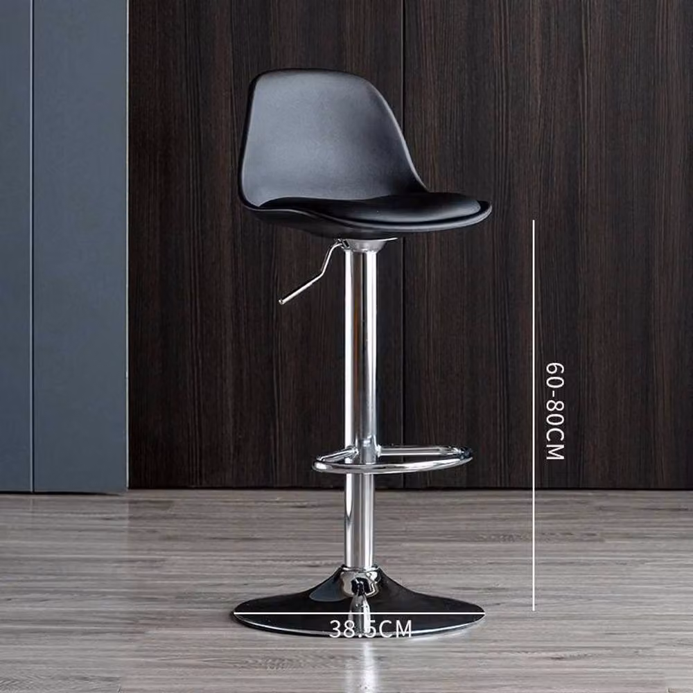 VOGREX Set of 2 Black Synthetic Leather and Metal Swivel Bar Stools – 2