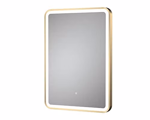 nuie Modern Rectangular LED Bathroom Wall Mirror with Touch Sensor, W/H: 70 x 50 cm, Gold/Brass