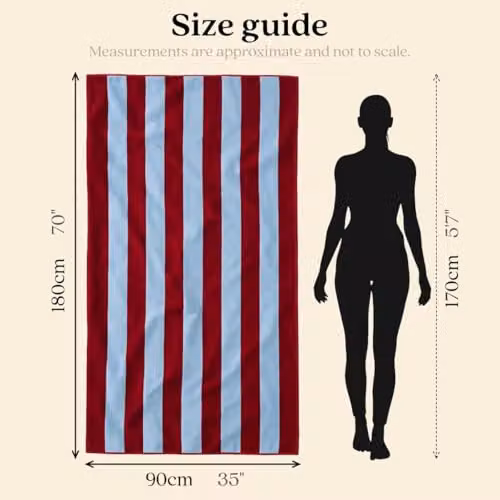 Misona Large Organic Cotton Striped Beach Towel in Red and Blue, W/D/H: 90 x 180 cm – 5