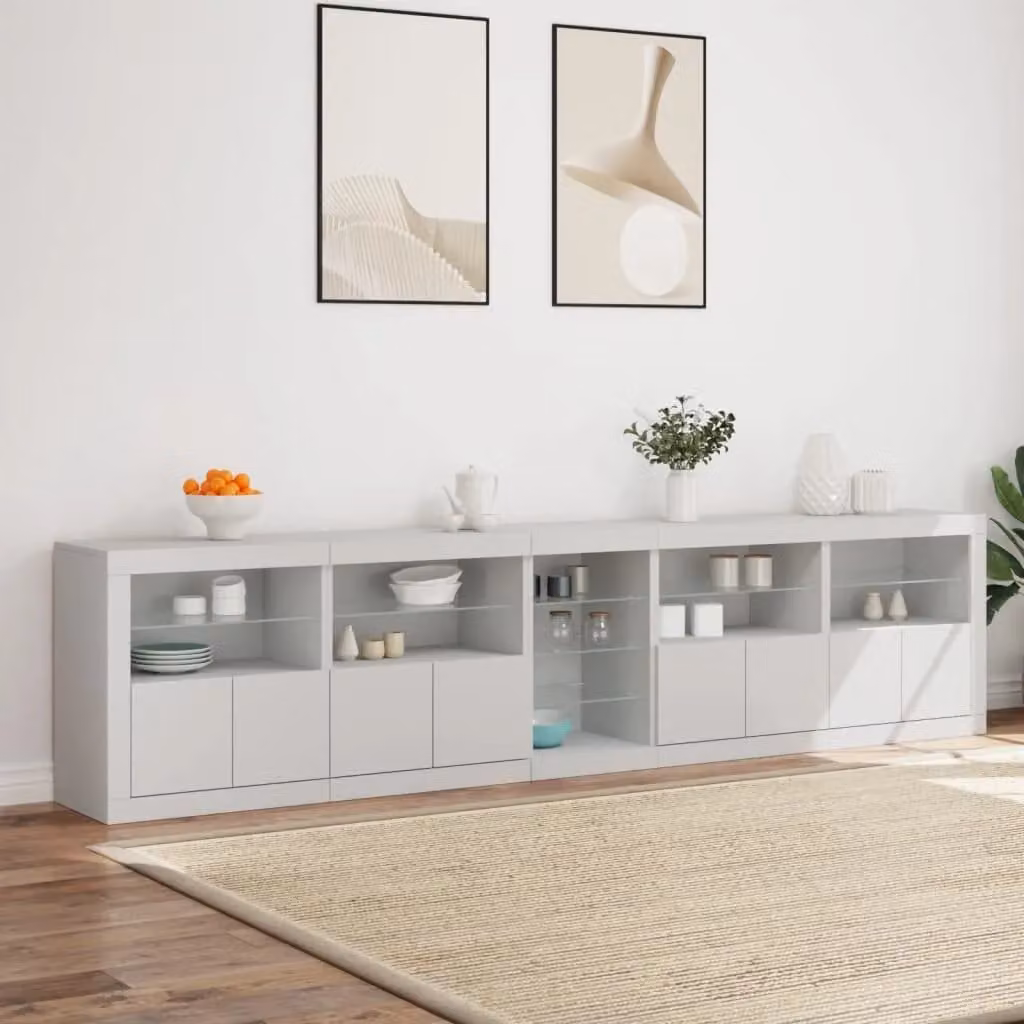 Berkfield Home Modern Glossy White Sideboard with Integrated LED Lighting W: 283 cm, D: 37 cm, H: 67 cm – 1