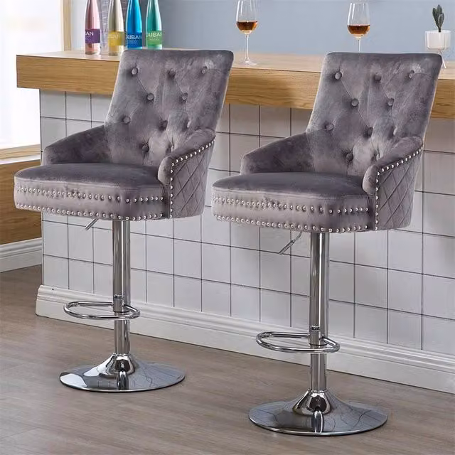 SPETLEK Grey Velvet Swivel Back Dining Chairs and Bar Stools with Armrests – 1