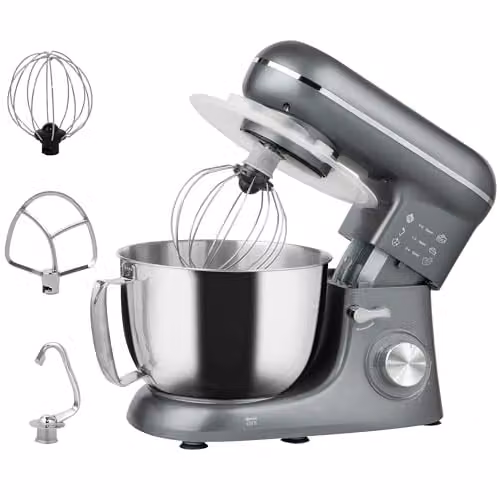 HOMCOM 1300W Electric Stand Mixer with 4.5L Capacity and 6 Speeds in Silver