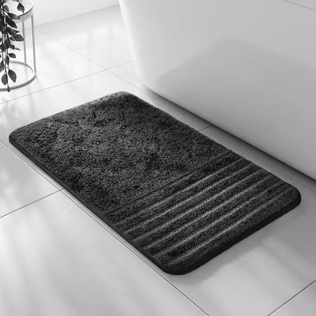 Velosso Linear Black Microfibre Non-Slip Bath and Pedestal Mat in Large Size