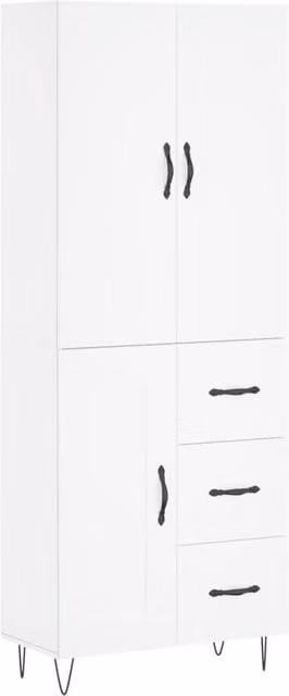 Berkfield Home Modern White Highboard with Hinged Doors and Internal Shelves, W/D/H: 69.5 x 34 x 180 cm