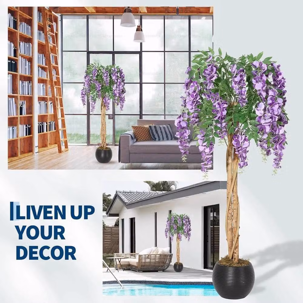 VOGREX 4ft Artificial Purple Blossom Tree with Green Mossy Boughs – 3