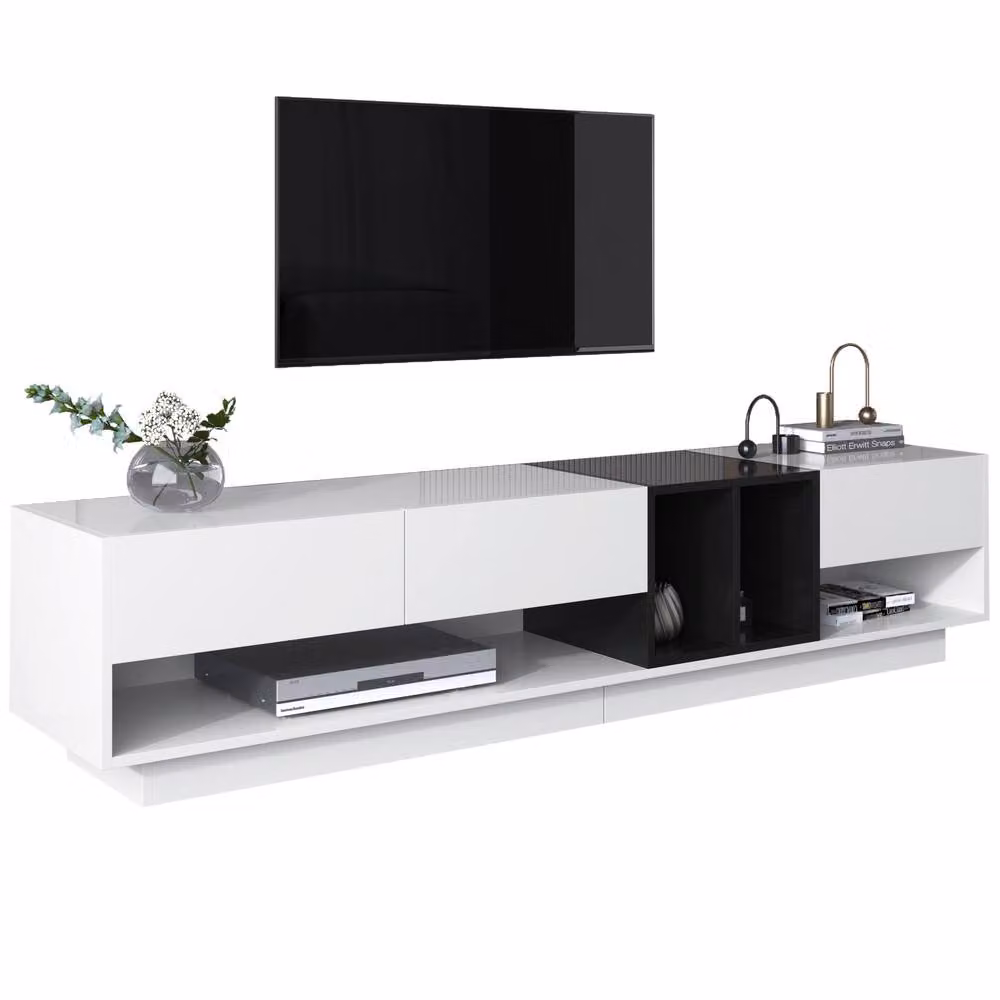 BTM Modern High-Gloss TV Stand in Black and White, W/D/H: 120 x 40 x 40 cm – 2