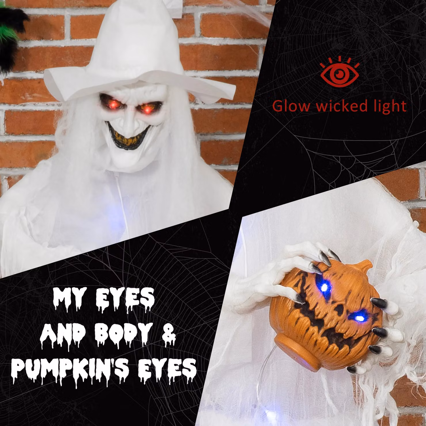 OUTSUNNY 74 inch White Halloween Witch Decoration with Light Up Eyes and Body – 3