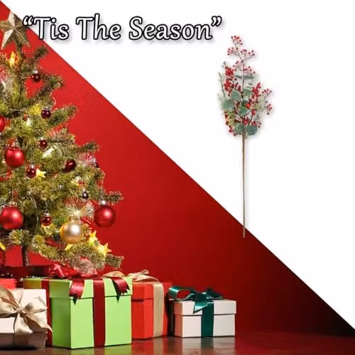 VFM e-Store Christmas Long Stem Berries and Leaves Decoration, Red and Green, H 67 cm x W 18 cm x D 18 cm – 5